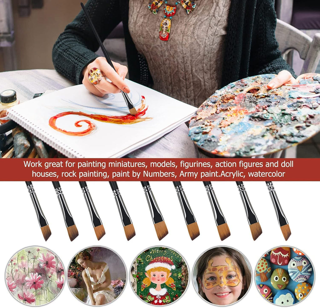 9pcs Fan Artist Paint Brush for Oil Watercolor Acrylic Craft Model