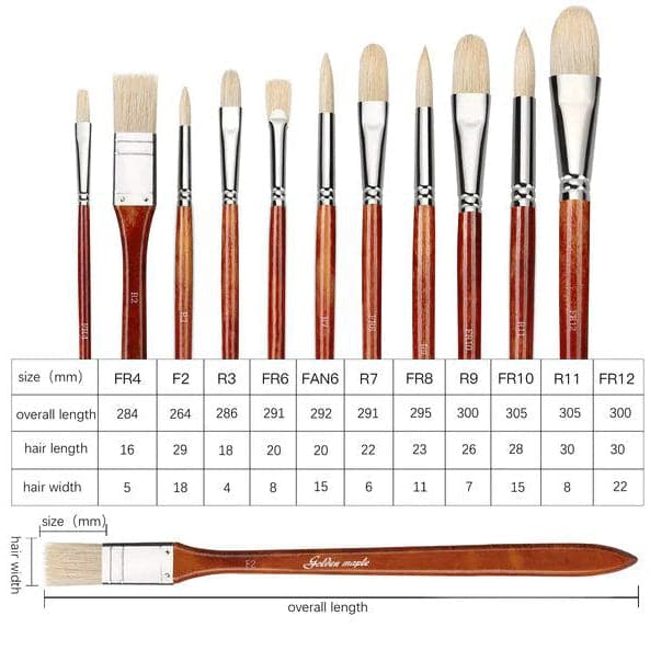 Golden Maple 11pcs Professional Bristle Oil Paint Brush Set Flat brush –  artgoldenmaple