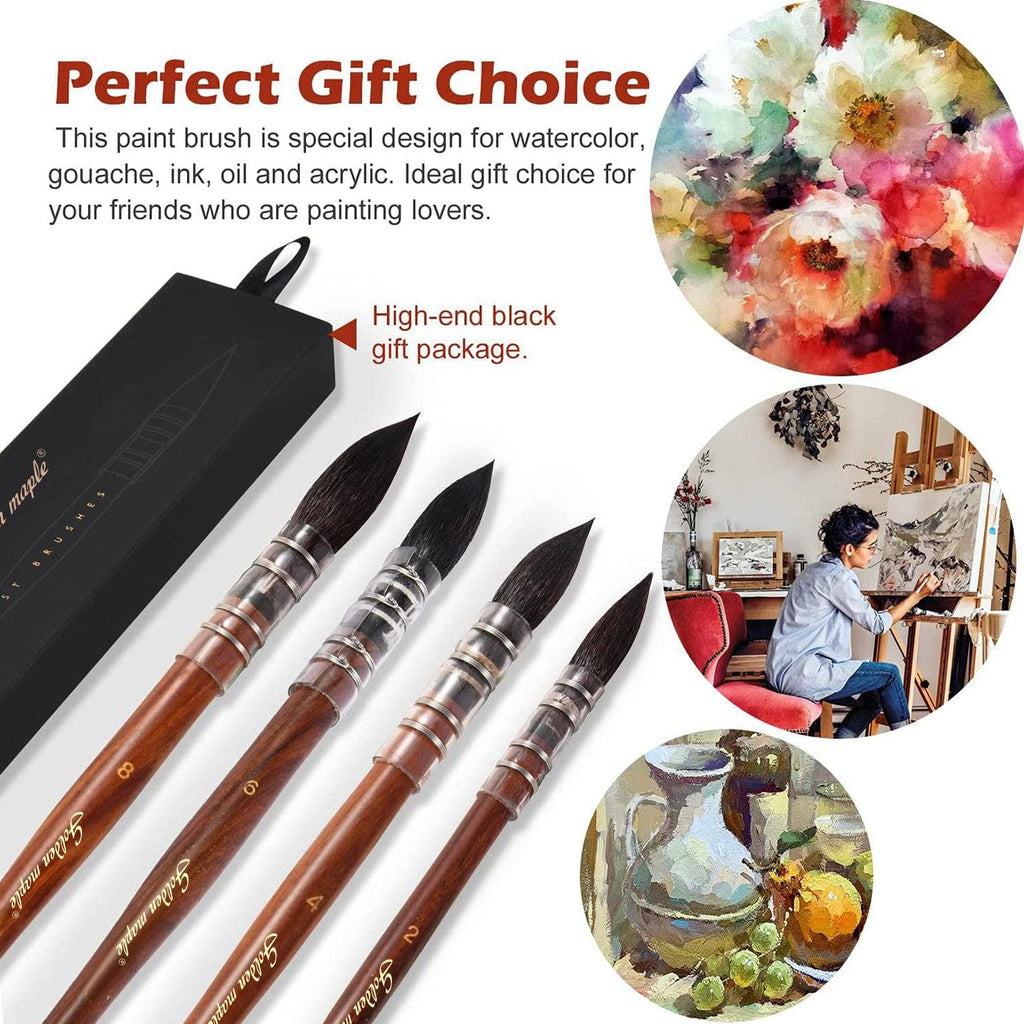 10pcs Round Paint Brush Set Pointed Tip Soft Black Hair Artist Brush for  Water Color Acrylic