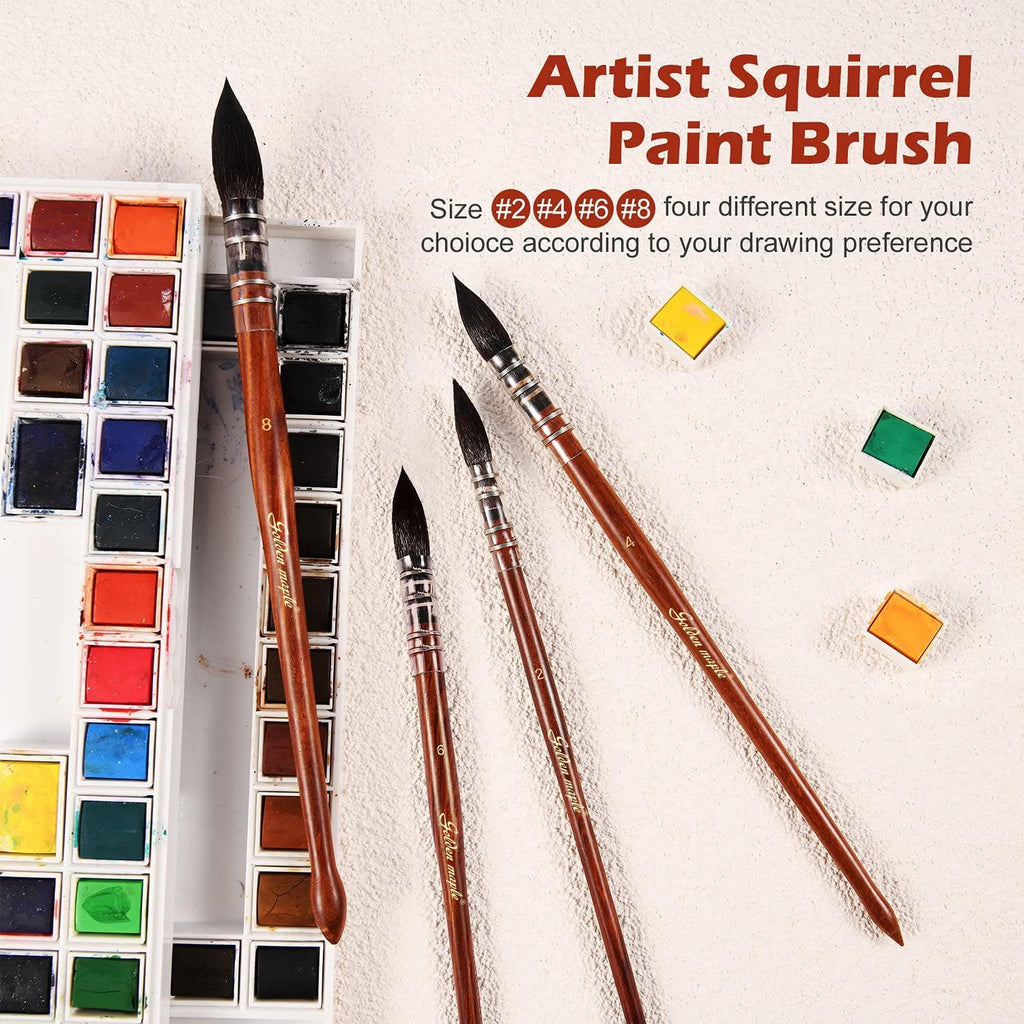Watercolor Squirrel Hair Paint Brush, Professional Artist Mop Round Pointed Fine Tip Painting Brush Size 2, Artist Quality Supplies Paintbrush for Water Color, Inks, Gouache, Tempera, Craft Paints